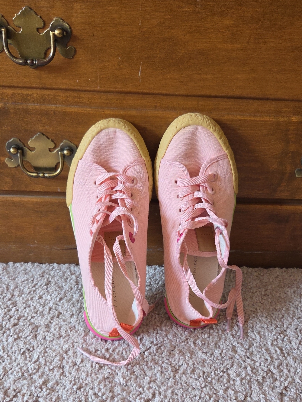 Anthropologie Pink Canvas Lace-Up Sneakers with Gum Sole